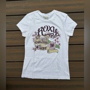 Vintage Roxy Surf Floral White T Shirt Made in USA Baby Tee Women’s M